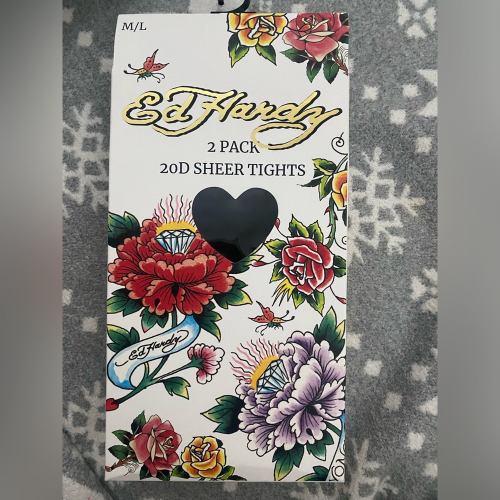 Ed Hardy M/L Black sheet tights 
2 pack
